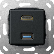 Gira - Einsatz/Abdeckung für Kommunikationstechnik UP Tragring HDMI und USB A 567910 sw Kabelpeitsche