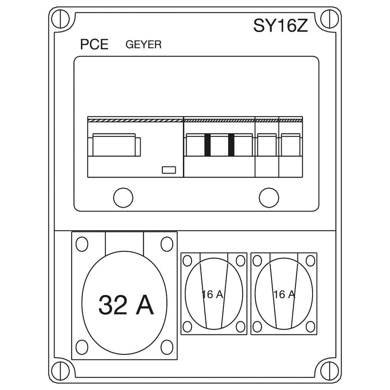 ABN - CEE-Steckdosen-Kombination (IEC 60309) Steckdosenkombi SY16Z 1xCEE 32A,2xSchutz