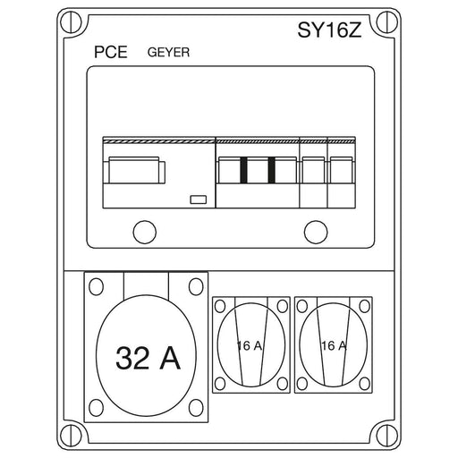 ABN - CEE-Steckdosen-Kombination (IEC 60309) Steckdosenkombi SY16Z 1xCEE 32A,2xSchutz