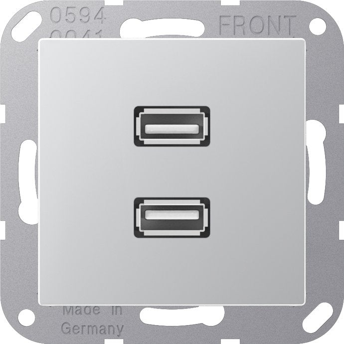 Jung - Multifunktions-Anschlussdose Multimedia-Anschluss alu MA A 1153 AL 2 x USB m.Tragring