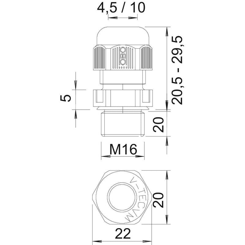 OBO Bettermann - Kabelverschraubung V-TEC VM L16 SGR − 50 Stück