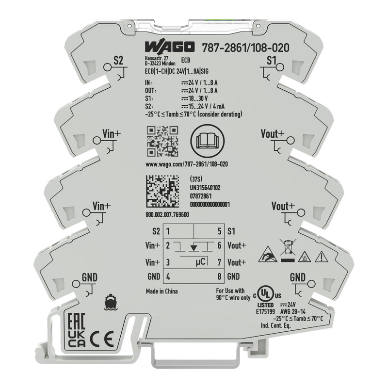WAGO - Stromüberwachungsgerät Schutzschalter Elektron. 787-2861/108-020 DC24V 1...8A