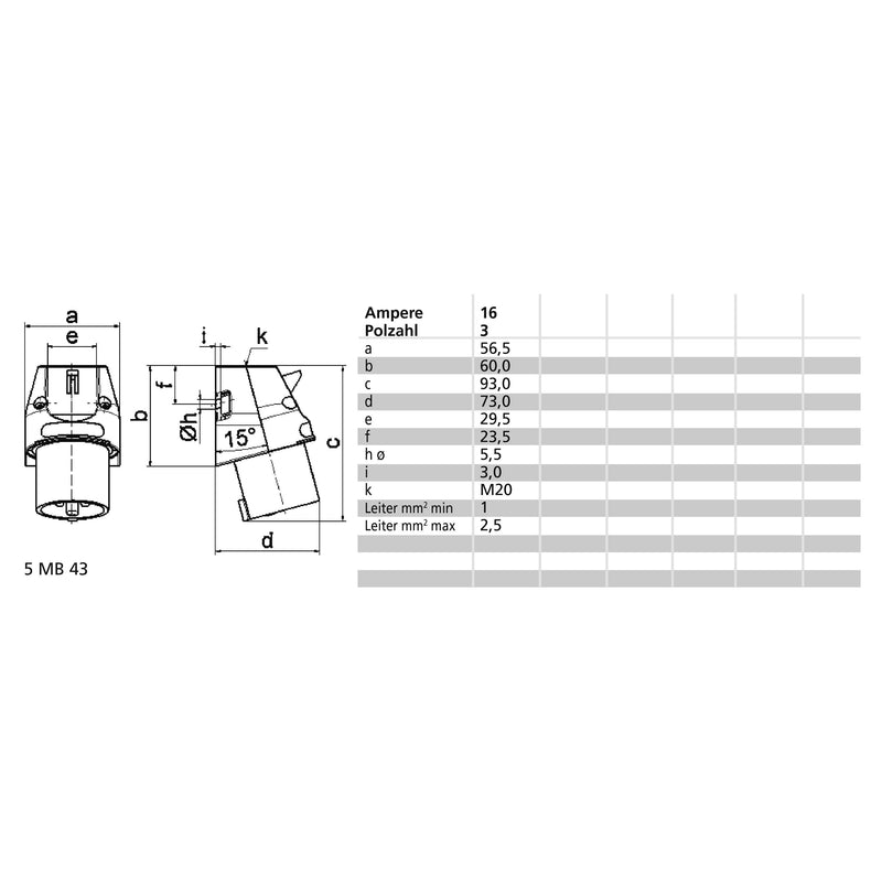 Bals Elektrotech - CEE-Gerätestecker (IEC 60309) Wand-Gerätestecker 16A 3p 2448 110V 4h IP44
