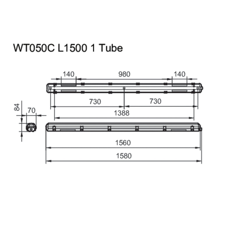Philips Lighting - Mechanisches Zubehör/Ersatzteile für Leuchten Feuchtraumleuchte WT050C 1xTLED L1500 f. 1 LED-Tube
