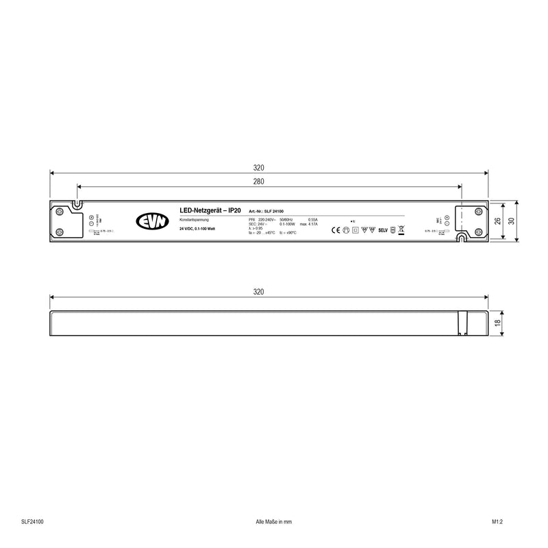 EVN Lichttechnik - LED-Betriebsgerät Netzgerät SLF24100 24V/DC-0,1-100W IP20