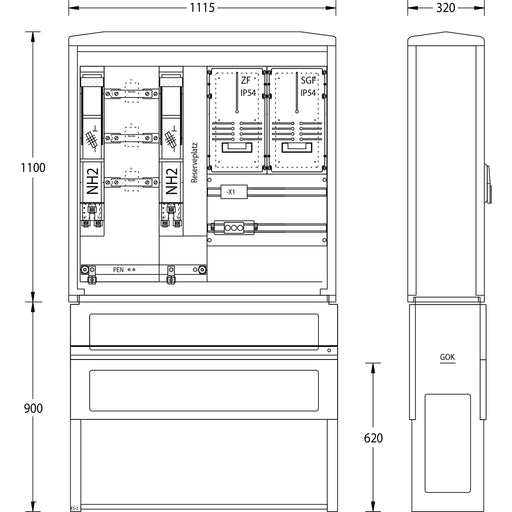 uesa - Zähler-Komplettschrank Wandlermessung WM-ZP-250A AVACON 1100x1115x320mm