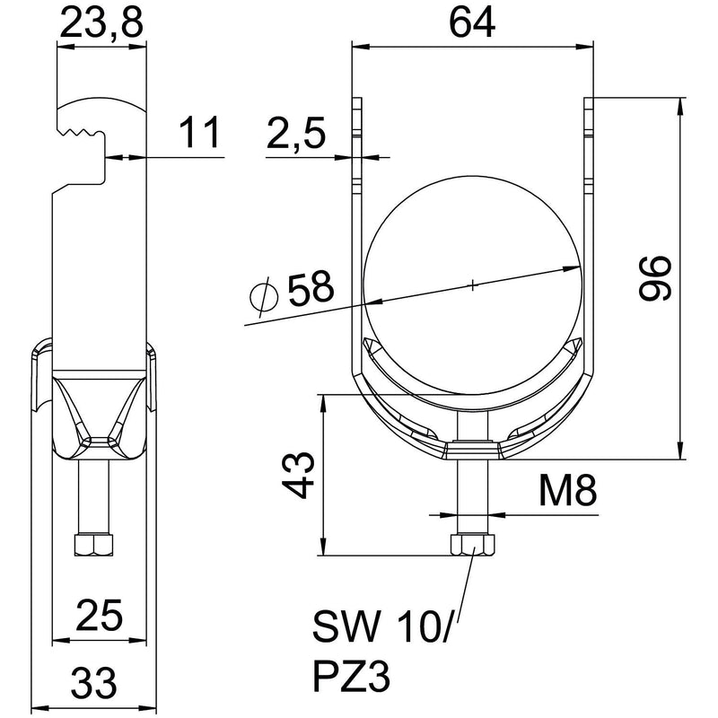 OBO Bettermann - Bügelschelle BS-F1-M-58 FT 52-58mm − 50 Stück