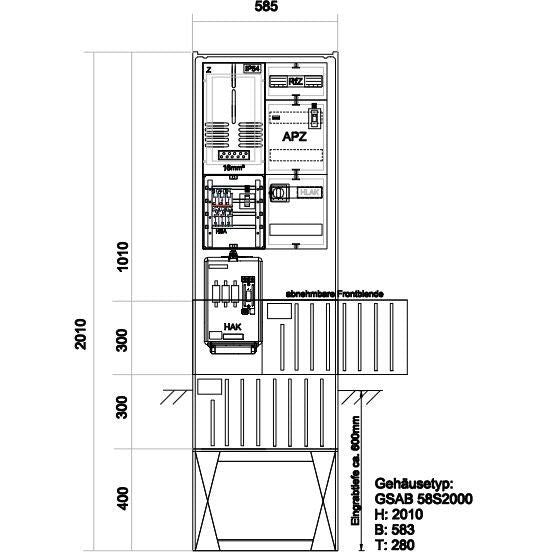 GSAB Elektrotechnik - Zähler-Komplettschrank Zähleranschlusssäule 01.00.1P11APZRfZ 1Z, ohne TSG