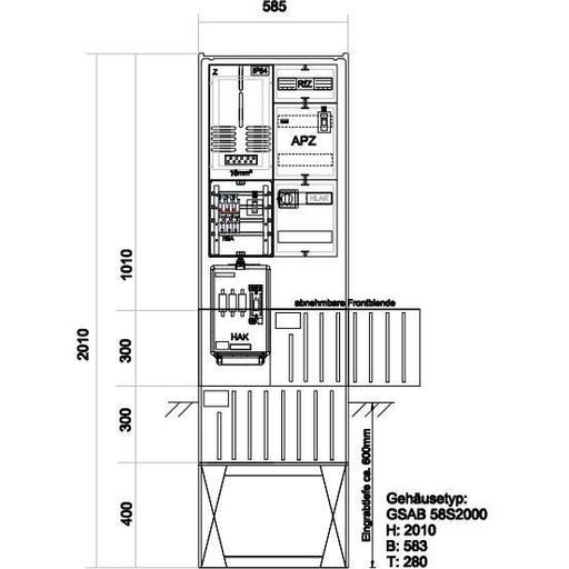 GSAB Elektrotechnik - Zähler-Komplettschrank Zähleranschlusssäule 01.00.1P11APZRfZ 1Z, ohne TSG