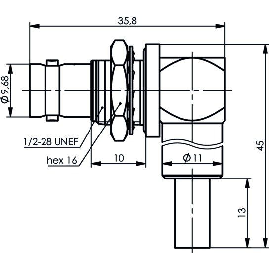 Telegärtner - Koax-Steckverbinder BNC-Kabelwinkeleinbaub. 100023373 50 Ohm RG58C/U(G1) − 5 Stück