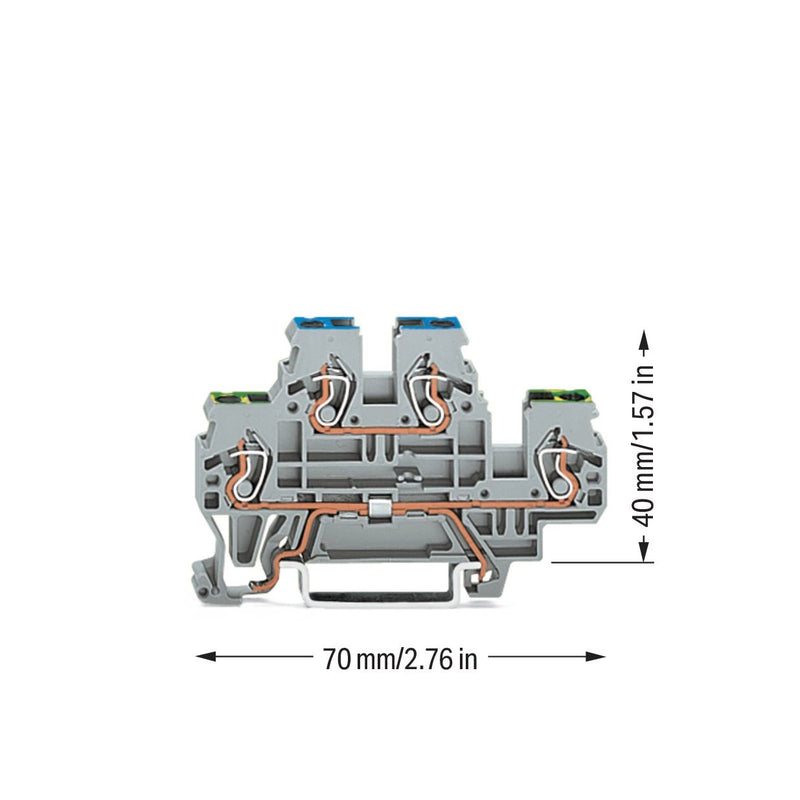 WAGO - Schutzleiter-Reihenklemme Doppelstockklemme 870-517 0,08-2,5/4qmm PE/N − 50 Stück