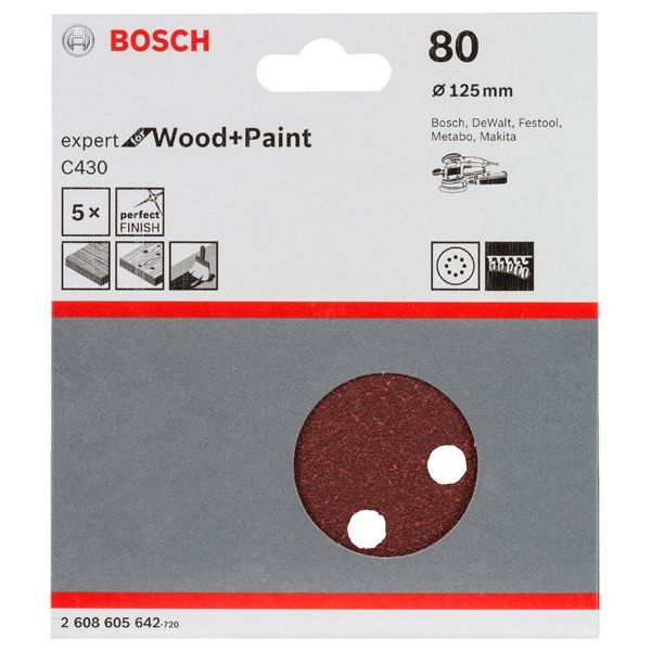 Bosch - Schleifpapier/Schleifvlies Schleifblatt C430, 125 mm, 2608605642 80 8 Löcher Klett