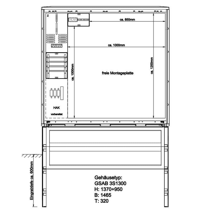 GSAB Elektrotechnik - Zähler-Komplettschrank Zähleranschlußsäule 08.00.1P11Gr.3 1100x1240mm