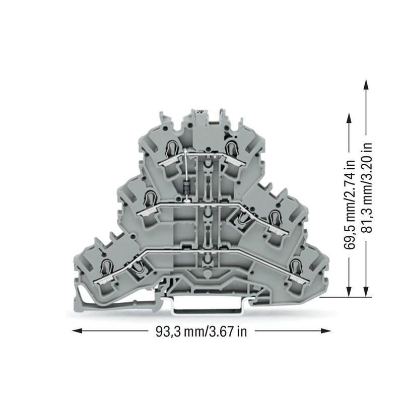 WAGO - Bauelement-Reihenklemme Dreistock-Diodenklemme 2002-3211/1000-410 − 50 Stück