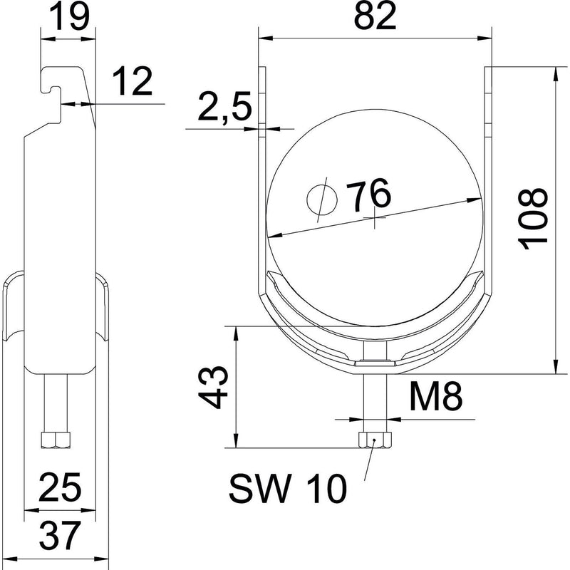OBO Bettermann - Bügelschelle BS-U1-M-76 FT 70-76mm − 25 Stück