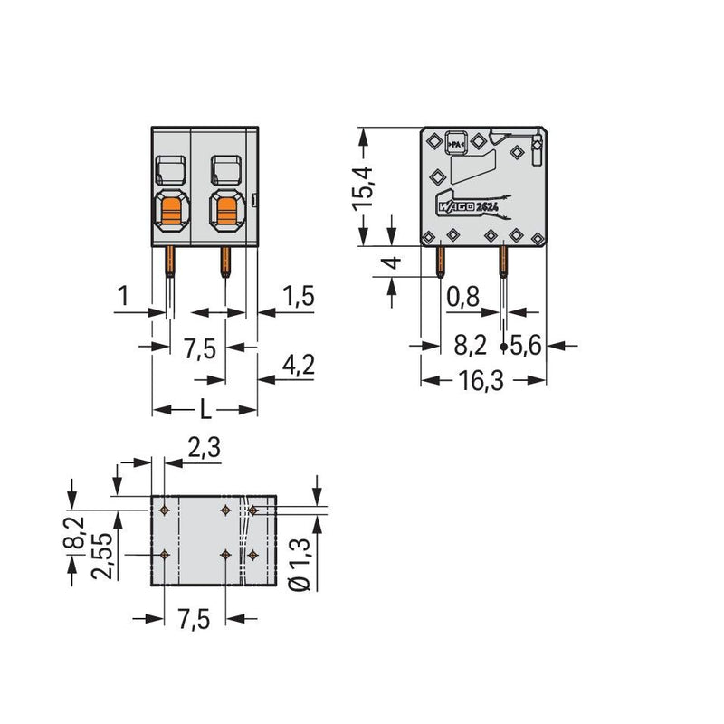 WAGO - Leiterplattenklemme 2624-1306 4mm² − 50 Stück