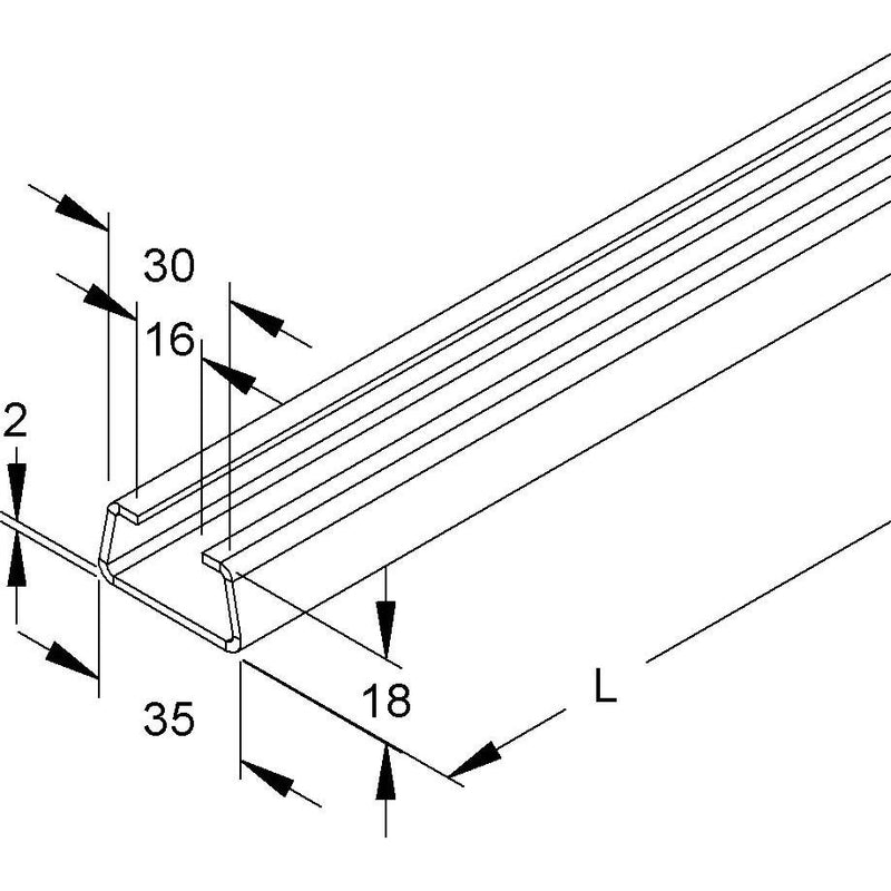 Niedax - Stiel/Profilschiene Ankerschiene 2980/2 FO − 2 Meter