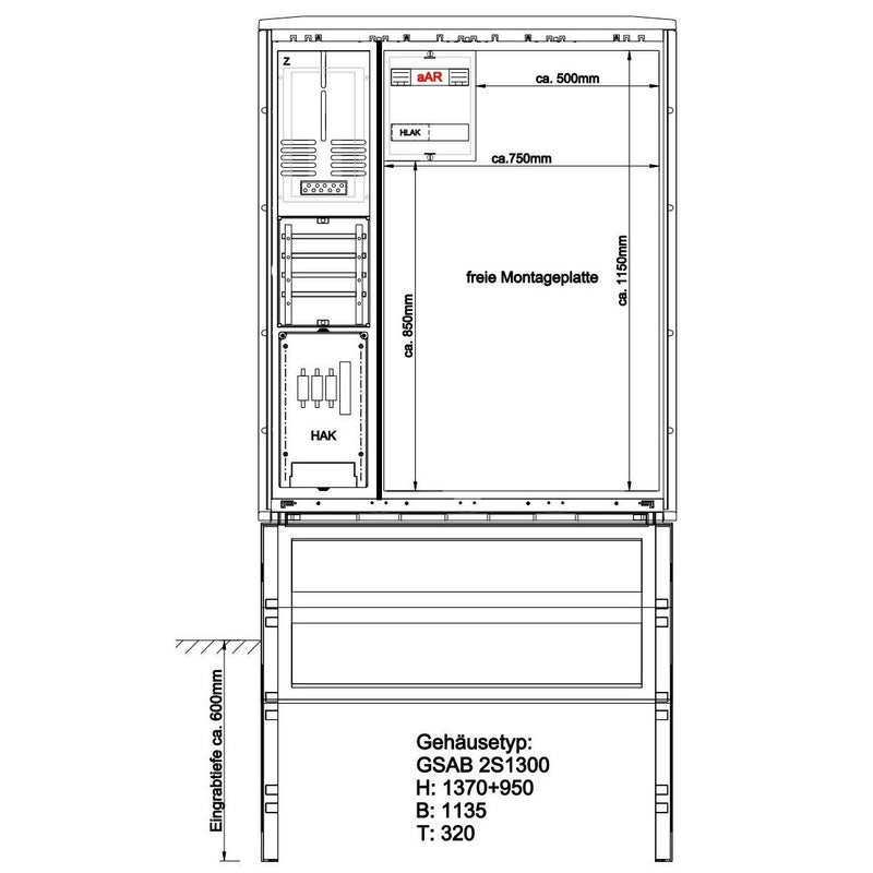 GSAB Elektrotechnik - Zähler-Komplettschrank Zählerschrank 25.00.1P11Gr.2-1300 1 Zähler