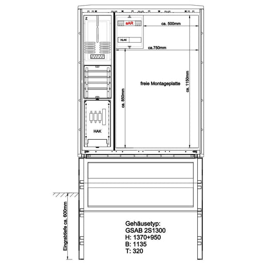 GSAB Elektrotechnik - Zähler-Komplettschrank Zählerschrank 25.00.1P11Gr.2-1300 1 Zähler