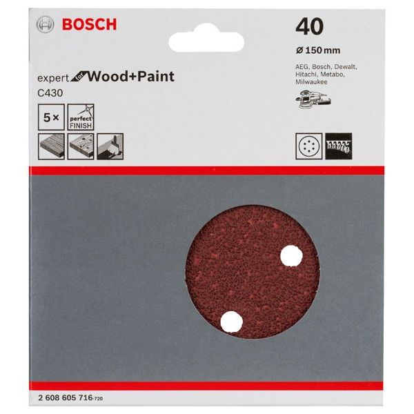 Bosch - Schleifpapier/Schleifvlies Schleifblatt C430, 150 mm, 2608605716 40 6 Löcher Klett