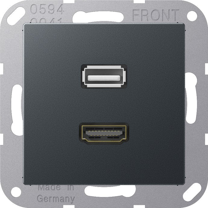 Jung - Multifunktions-Anschlussdose Multimediadose HDMI + USB MA A 1163 ANM anthrazit matt