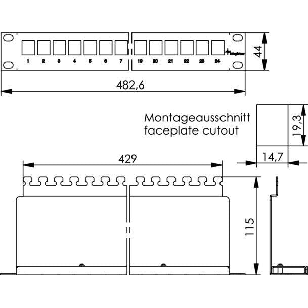 Telegärtner - Patchpanel Kupfer 19Z-Modulträger 100007011 1HE schwarz
