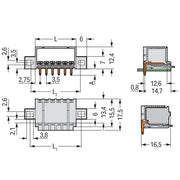 WAGO - Leiterplattensteckverbinder THT-Stiftleiste Lötstift 2091-1423/005-000 1,0mm,abgew.,llgr − 200 Stück
