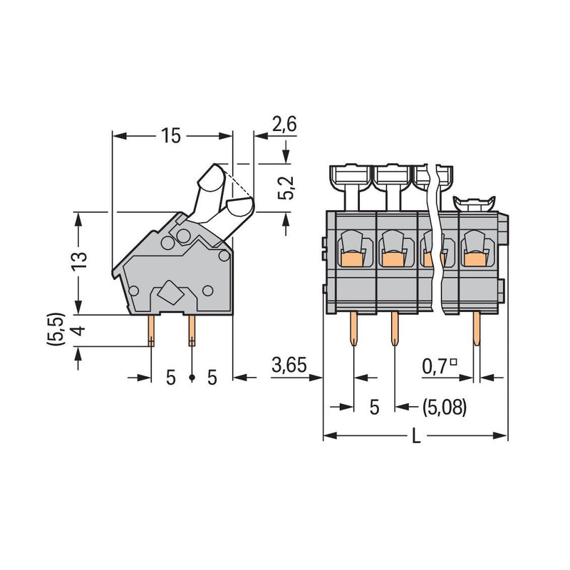 WAGO - Leiterplattenklemme 256-404/332-000 Drücker,2,5 mm²,grau − 50 Stück