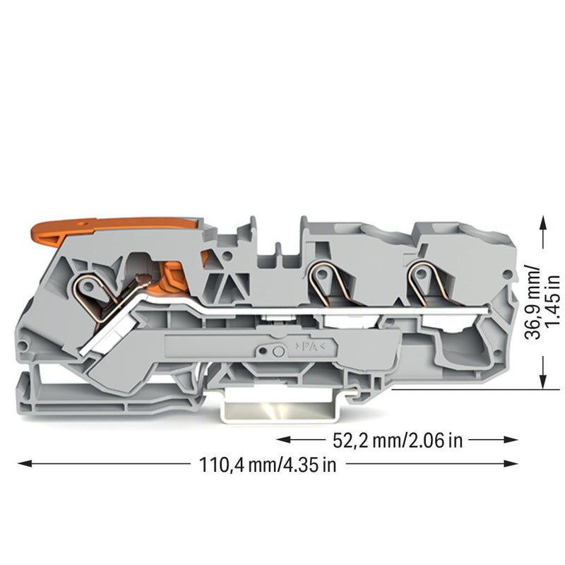 WAGO - Durchgangs-Reihenklemme Durchgangsklemme 2110-1301 3-Leiter, 10 qmm, gr − 25 Stück