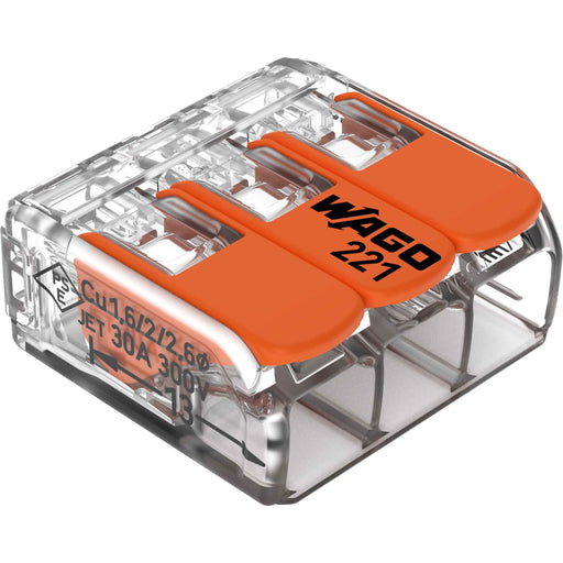 WAGO - Steckklemme Compact-Verbindungsklemme 221-613 3-Leiter bis 6qmm − 30 Stück
