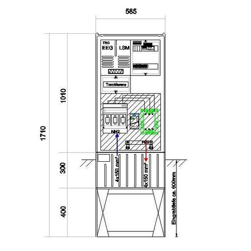 GSAB Elektrotechnik - Anschlussschrank Anschlußsäule bis 100kW 58S1700-AR01-100kW3 3pol.1710x580x280mm