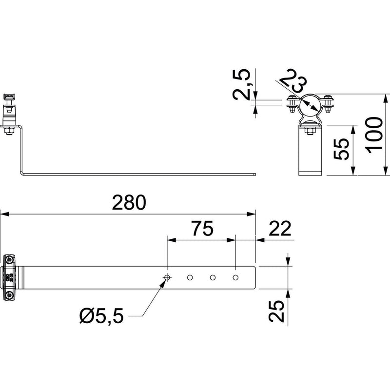 OBO Bettermann - Dachleitungshalter für Blitzschutz Dachleitungshalter isCon H280 VA f.Ziegeldächer − 25 Stück