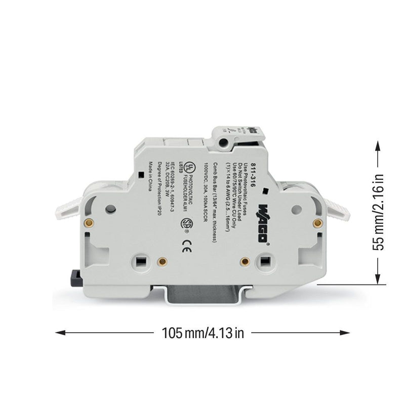 WAGO - Halter für zylindrische Sicherung 2-Leiter-Sicherungshalter 811-421 CC,2-polig,lichtgrau
