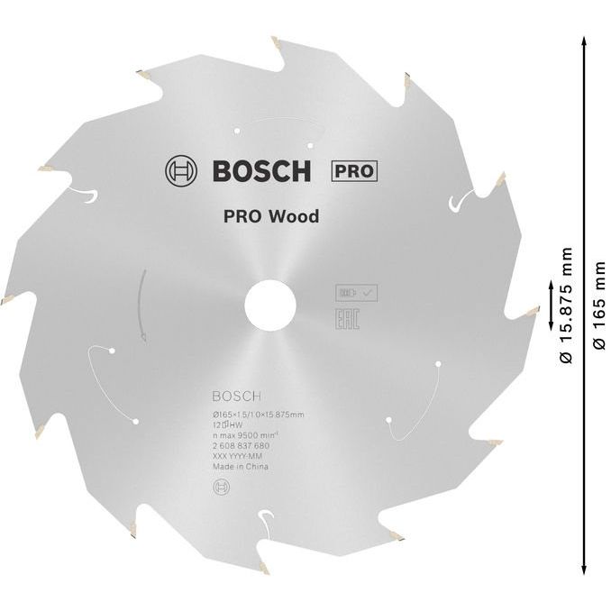 Bosch - Kreissägeblatt PRO Wood cordless 2608837680 Kreissägeblatt 165 x