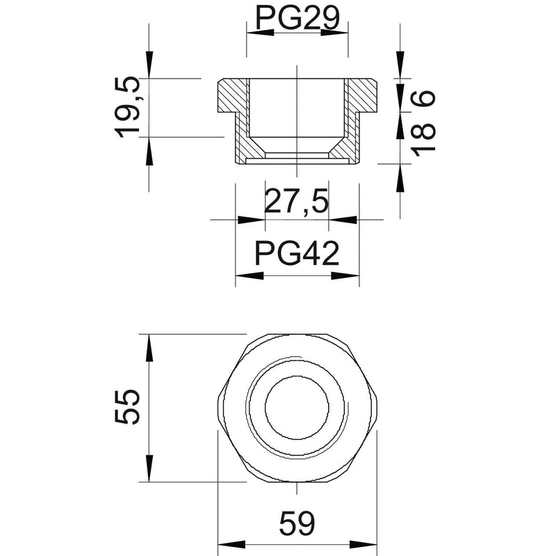 OBO Bettermann - Erweiterungs-/Reduzierring Reduktion 107 R PG42-29 PA − 25 Stück