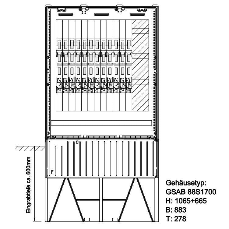 GSAB Elektrotechnik - Anschlussschrank Verteilersäule 88S1700K12LSL00 HxBxT:1064x883x278mm