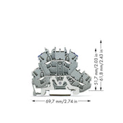 WAGO - Schutzleiter-Reihenklemme Doppelstockklemme 2002-2218 2,5 mm²,grau − 50 Stück