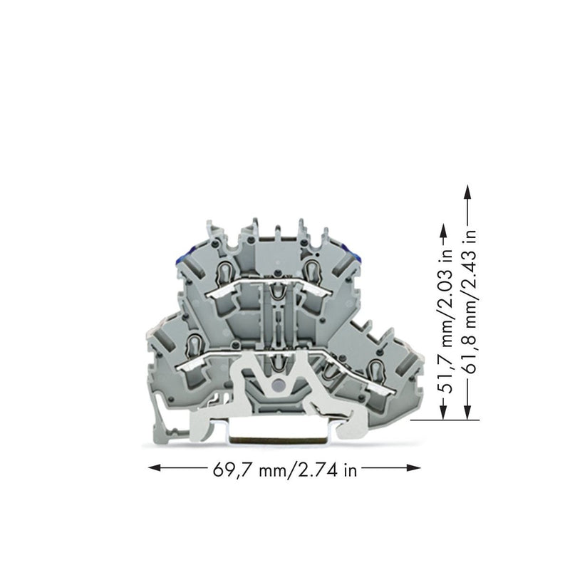 WAGO - Schutzleiter-Reihenklemme Doppelstockklemme 2002-2218 2,5 mm²,grau − 50 Stück