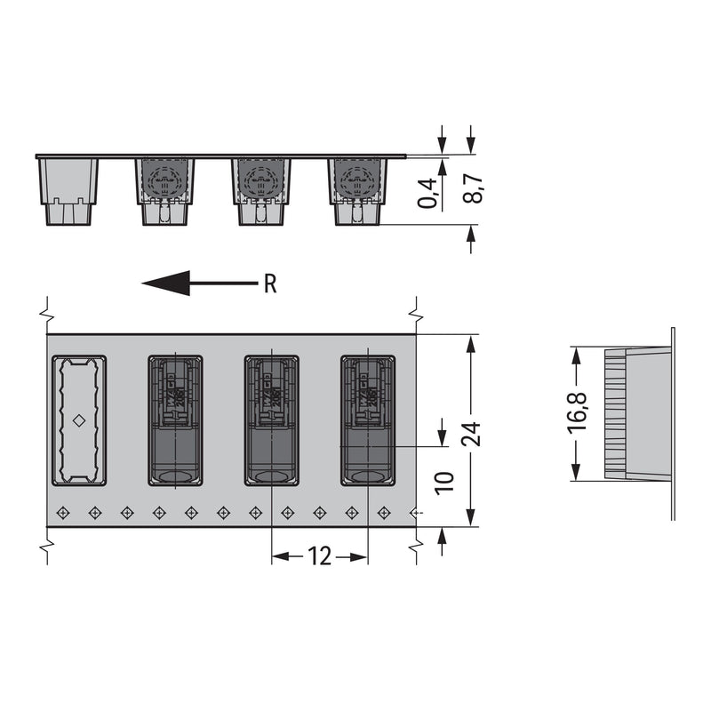 WAGO GmbH & Co. KG - Ein- und mehrpolige Klemmenleiste THR-Leiterplattenklemme 2061-1621/998-404 Drücker,1,5mm²,sw − 5760 Stück
