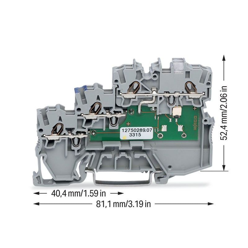 WAGO - Initiator/Aktor-Reihenklemme 3-Leiter-Aktorenklemme 2000-5310/1102-950 LED gelb für PNP − 50 Stück