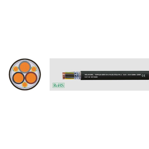 Klimaprime - Energiekabel < 1 kV, für ortsveränderlichen Einsatz HEL TOPFLEX-EMV-UV-3PLUS 3 TOPFLEX-UV 3x 6 X 6 Motor,Servo,Geb