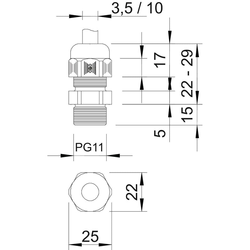 OBO Bettermann - Kabelverschraubung V-TEC L PG11 SGR − 50 Stück