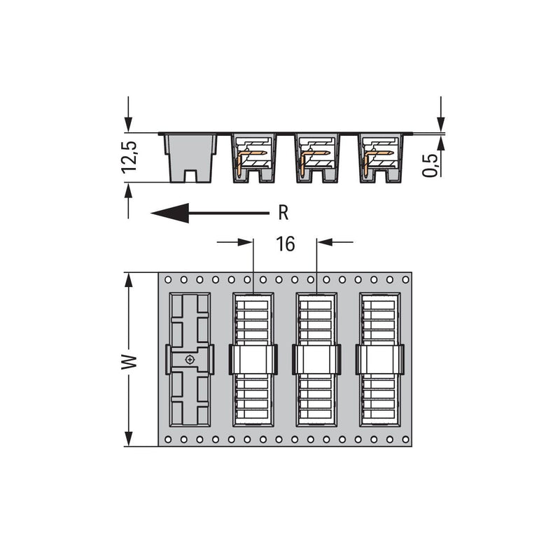 WAGO - Leiterplattensteckverbinder THR-Stiftleiste Lötstift 733-363/105-604/997- 0,8x0,8,abgew.,sw − 300 Stück
