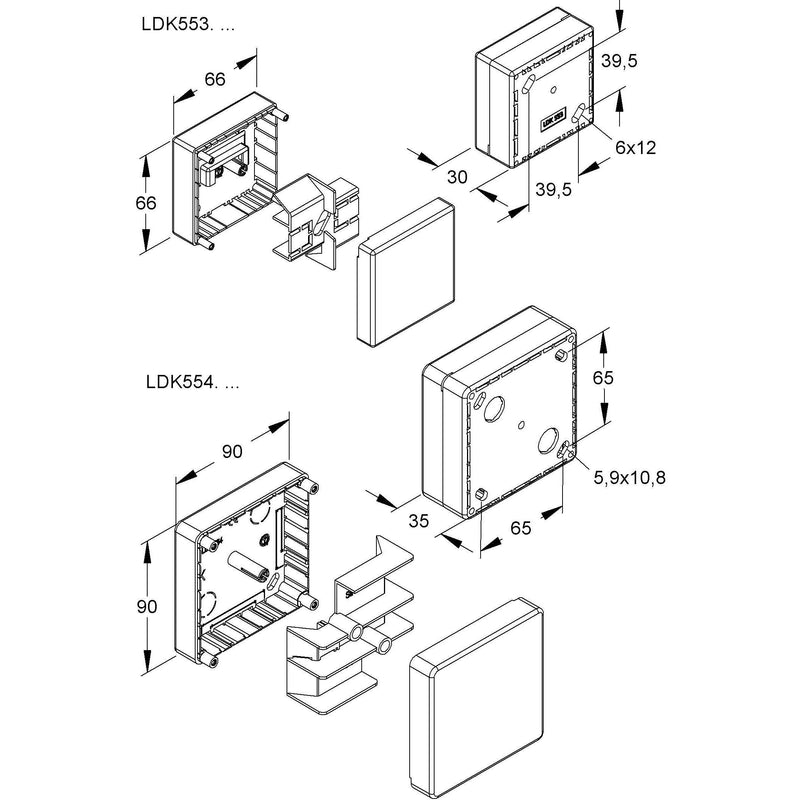 HKL - Abzweigdose für Installationskanal Abzweigdose cws LDK553.6 ABS − 10 Stück