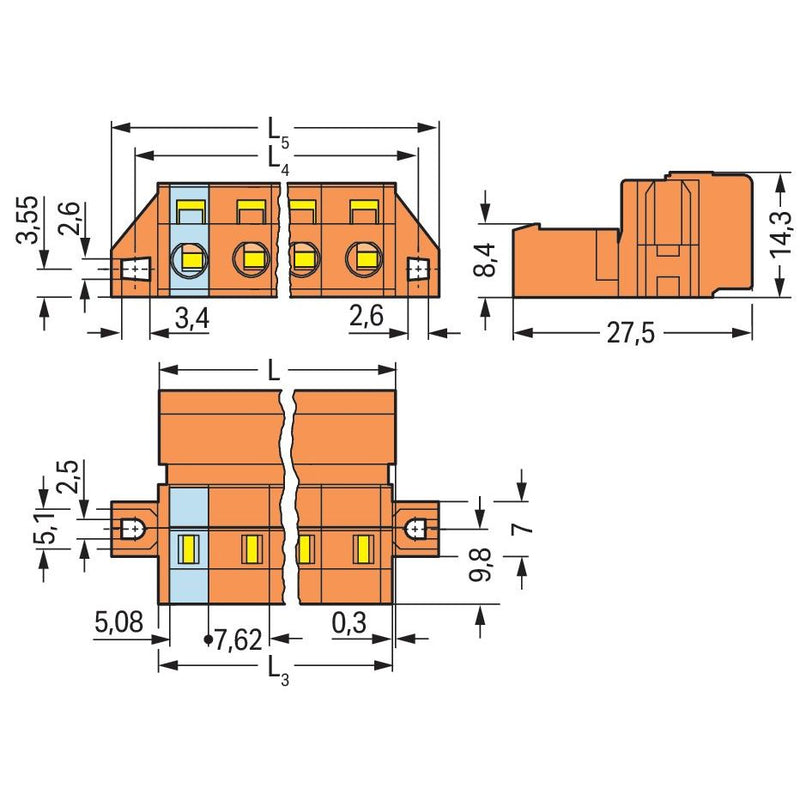 WAGO - Kabelsteckverbinder für Leiterplattensteckverbinder 1-Leiter-Stiftleiste 731-638/019-000 CAGECLAMP,2,5mm²,or − 25 Stück