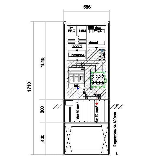 GSAB Elektrotechnik - Anschlussschrank Anschlußsäule bis 100kW 58S1700-AR01-100kW 1710x580x280mm