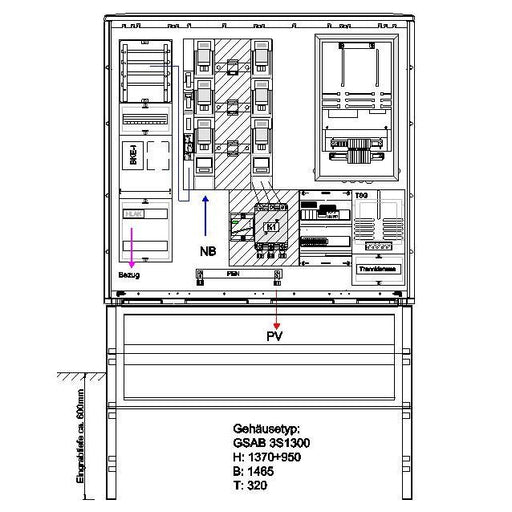 GSAB Elektrotechnik - Zähler-Komplettschrank Wandlermessung 22.W250.AR-ZWS-dir 250A