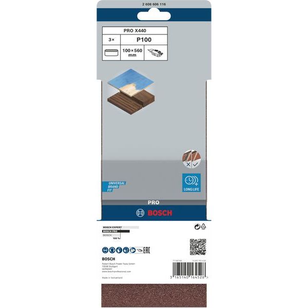 Bosch - Schleifpapier/Schleifvlies PRO X440 Schleifband, 100 2608606116 x 560 mm G100 3-tlg