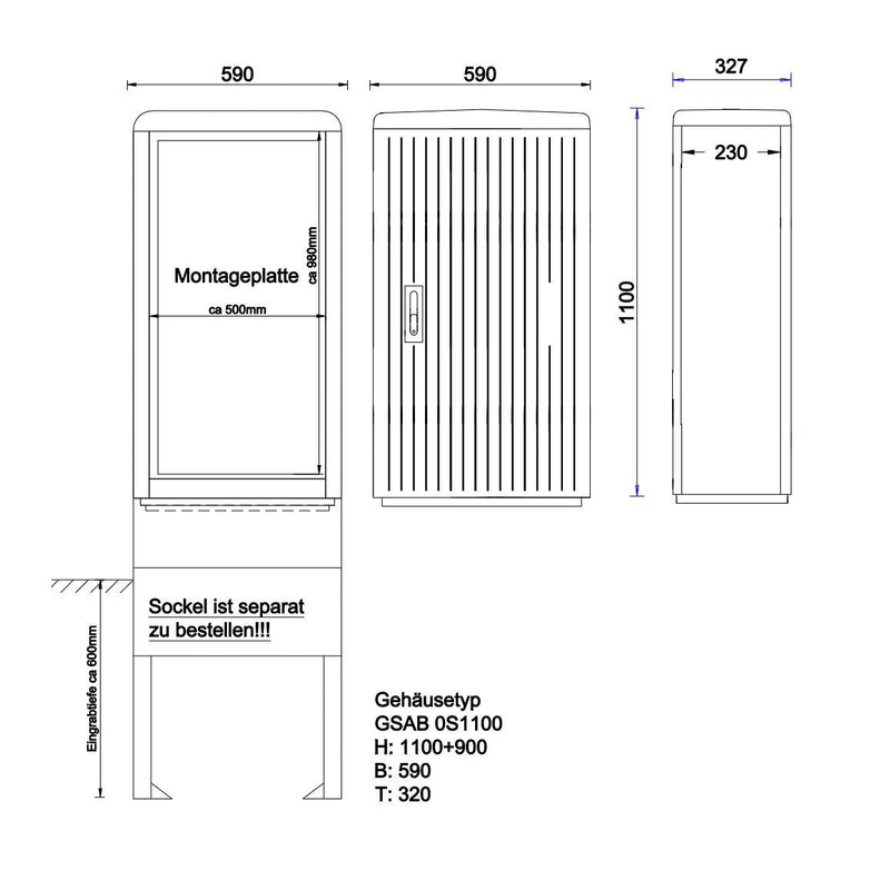 GSAB Elektrotechnik - Gehäuse/Schaltschrank (leer) KVS mit Montageplatten 0S1100M H1100 x B 590 x T320