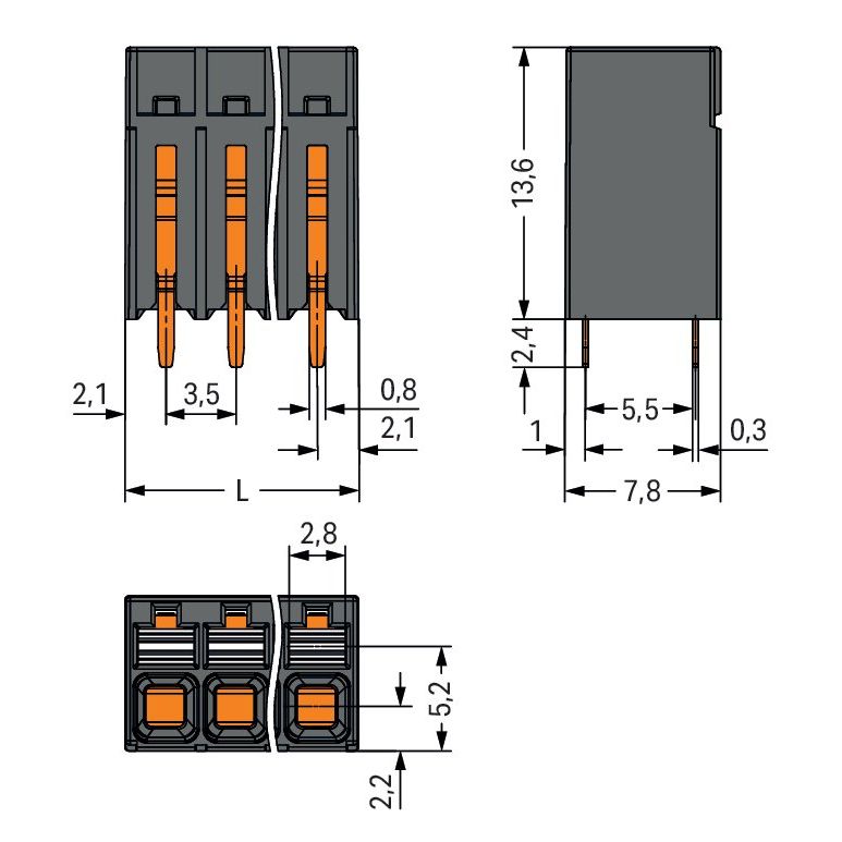 WAGO GmbH & Co. KG - Leiterplattenklemme THR-Leiterplattenklemme 2086-1106 Drücker,1,5mm²,sw − 144 Stück